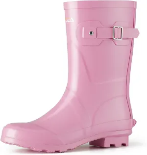 HISEA Women's Mid Calf Rubber Rain Boots Waterproof Wellington Garden Boots