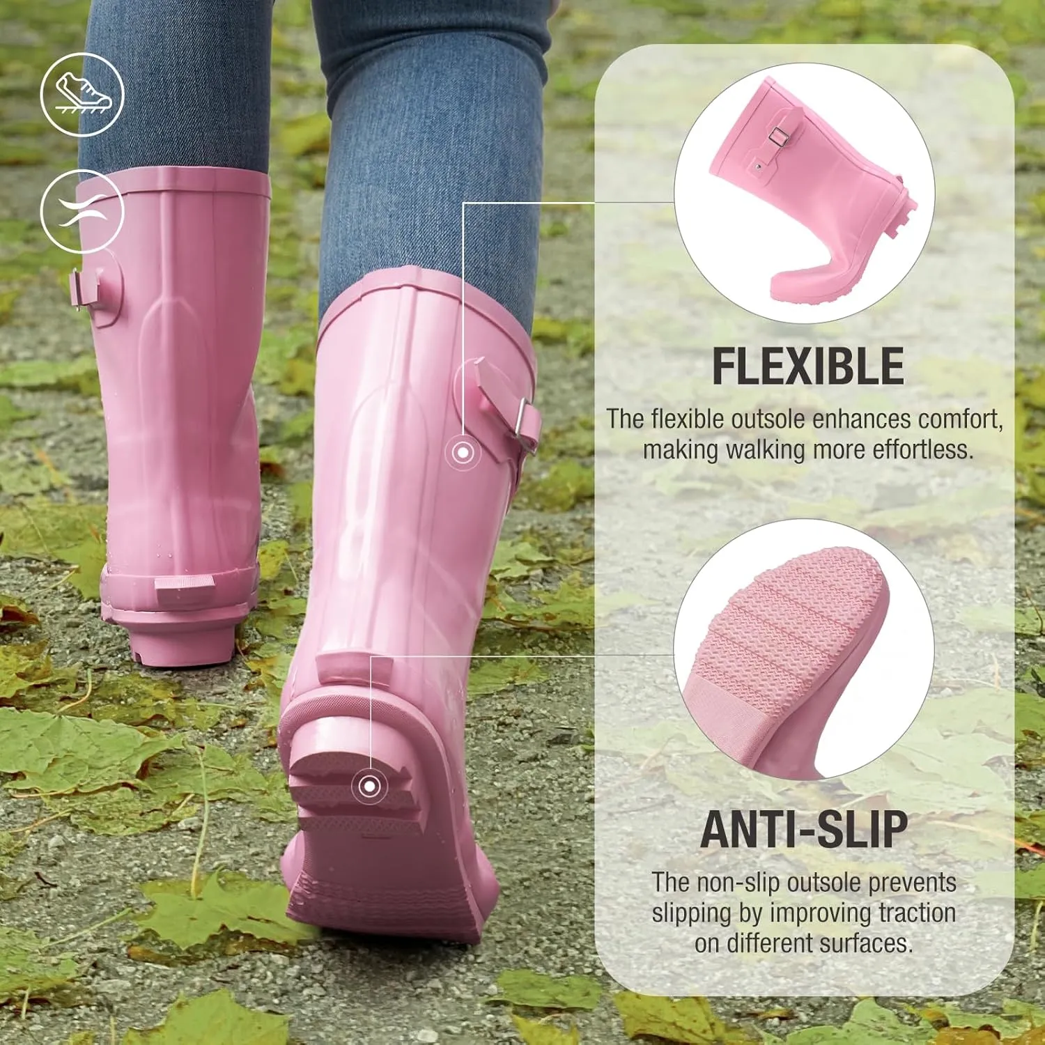 HISEA Women's Mid Calf Rubber Rain Boots Waterproof Wellington Garden Boots