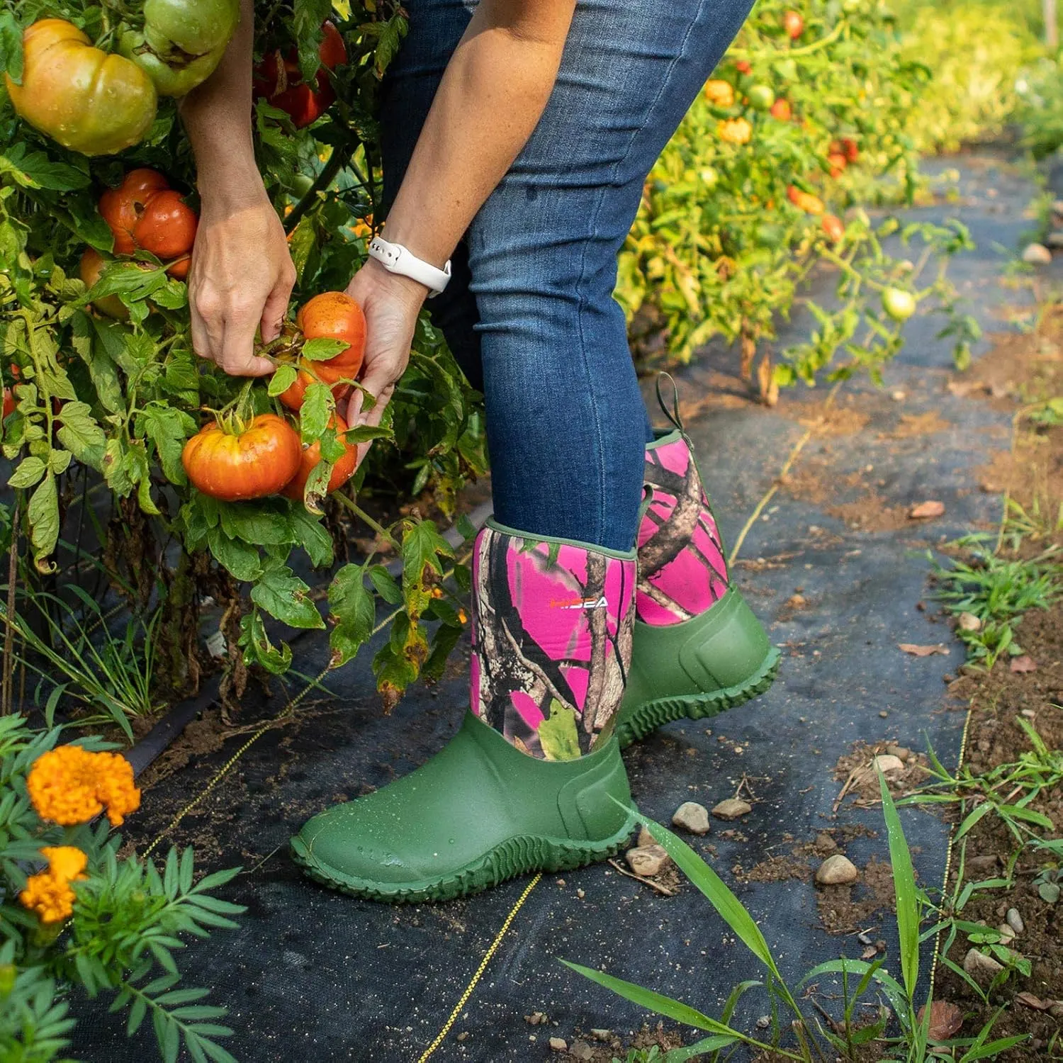 HISEA Women's Rubber Garden Boots Waterproof Insulated Yard Gardening Shoes Mid Height for Mud Working Outdoor