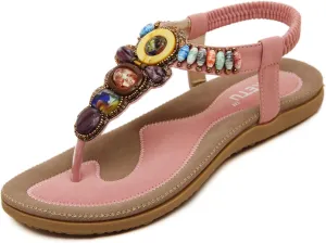 HNGHOU Women's Summer Sandals Casual Comfortable Flip Flops Bohemian Beach Clip Toe Sandals