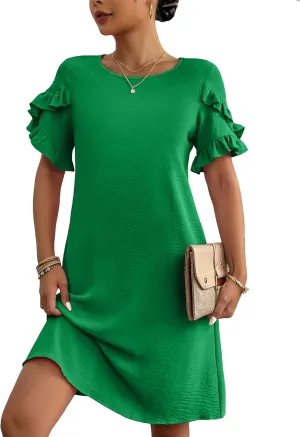 HOTOUCH Womens Summer Dress 2025 Short Sleeve A-Line Mini Dress Casual Crew Neck Shift Dress Beach Sundress with Pockets