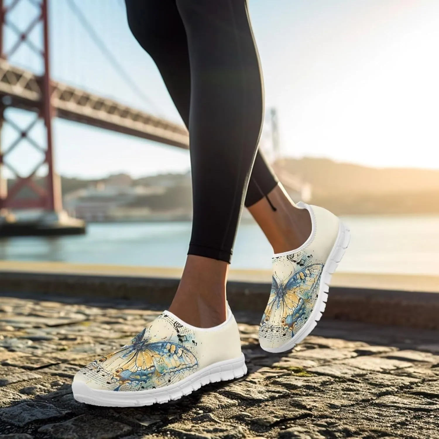 Howilath Butterfly Print Slip on Sneakers Women Running Shoes Loafers Casual Fashion Sneaker House Shoes