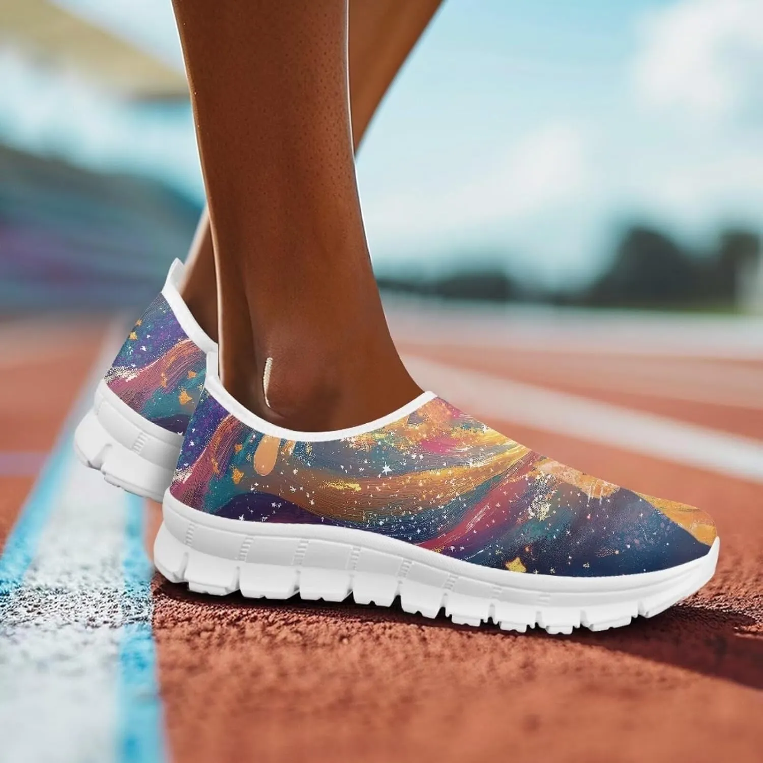 Howilath Cat Print Women's Loafers & Slip-on Running Sneakers Breathable Anti-Skid Hands Free Shoes