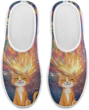 Howilath Cat Print Women's Loafers & Slip-on Running Sneakers Breathable Anti-Skid Hands Free Shoes