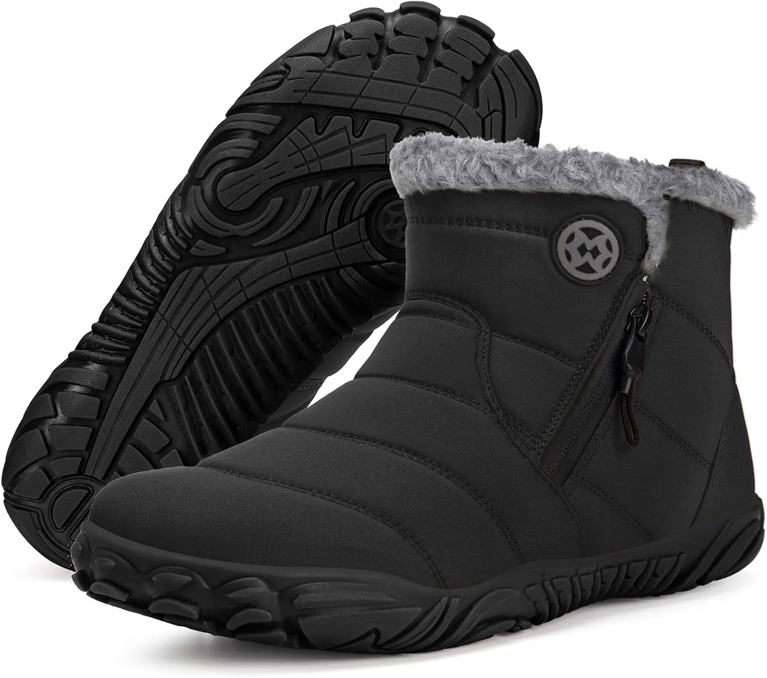 Hsyooes Barefoot Boots for Mens Womens Winter Snow Ankle Booties Warm Fur Lined Shoes Zero Drop Slip on Outdoor Wide Width,44 Black