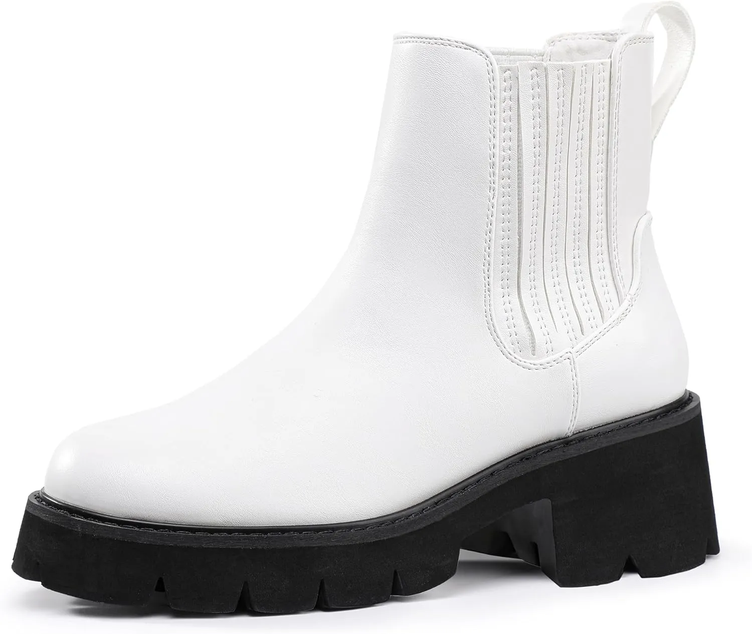 IDIFU IN2 Women's Chelsea Boots Platform Low Block Chunky Heeled Ankle Boots Round Toe Lug Sole Slip On Dress Boots Fall Work Dressy Comfortable Fashion Casual Short Booties Shoes
