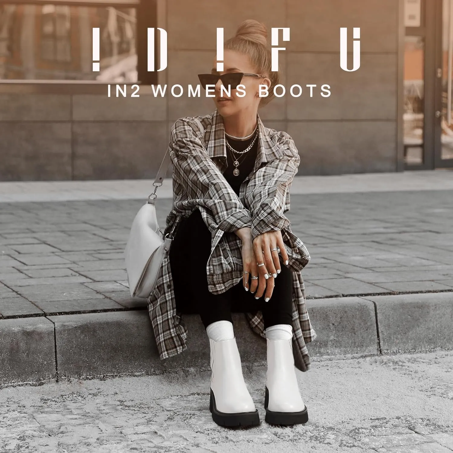 IDIFU IN2 Women's Chelsea Boots Platform Low Block Chunky Heeled Ankle Boots Round Toe Lug Sole Slip On Dress Boots Fall Work Dressy Comfortable Fashion Casual Short Booties Shoes