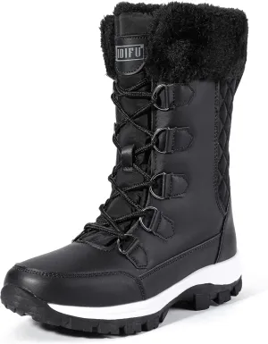 IDIFU IN2 Womens Snow Boots Winter Boots for Women Waterproof Comfortable Warm Insulated Non-Slip Outdoor Boots Fashion Casual Hiking Walking Lightweight Lace Up Faux Fur Lined Mid-Calf Booties