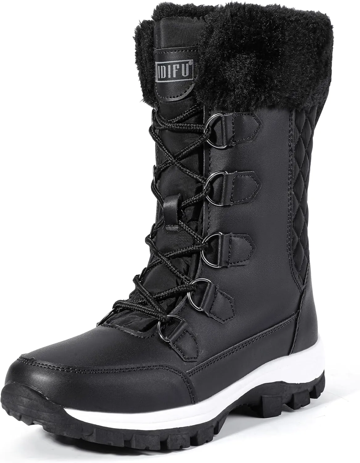 IDIFU IN2 Womens Snow Boots Winter Boots for Women Waterproof Comfortable Warm Insulated Non-Slip Outdoor Boots Fashion Casual Hiking Walking Lightweight Lace Up Faux Fur Lined Mid-Calf Booties