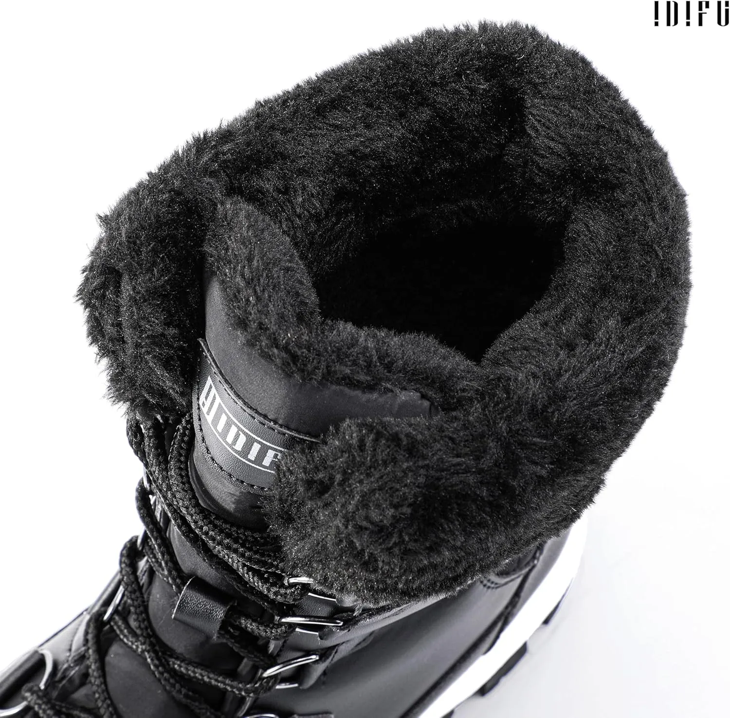 IDIFU IN2 Womens Snow Boots Winter Boots for Women Waterproof Comfortable Warm Insulated Non-Slip Outdoor Boots Fashion Casual Hiking Walking Lightweight Lace Up Faux Fur Lined Mid-Calf Booties