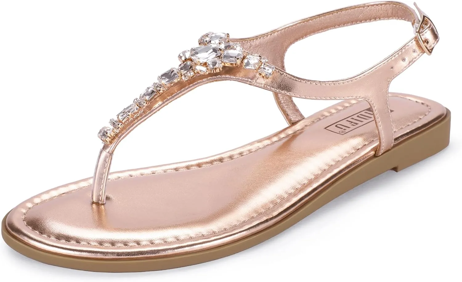 IDIFU Rhinestone Flat Sandals for Women Dressy Sparkly Thong Sandals Bling Summer Cute T Strap Dress Sandals for Wedding Bridal Bride Beach Trendy Comfortable Ladies Women's Sandals