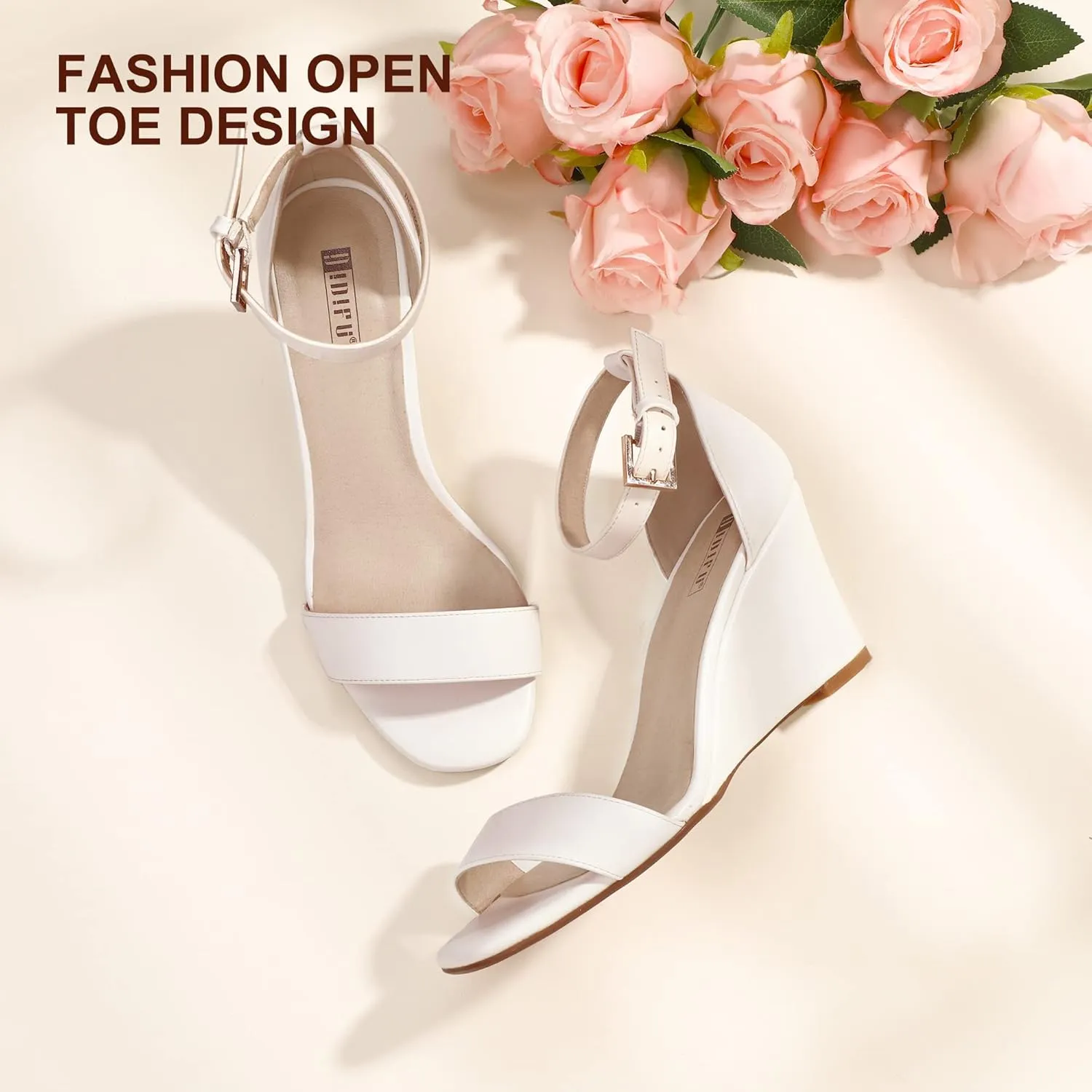 IDIFU Women's Classic Wedge Heels Sandals 3 Inch Ankle Strap Open Toe Evening Dress Wedding Shoes
