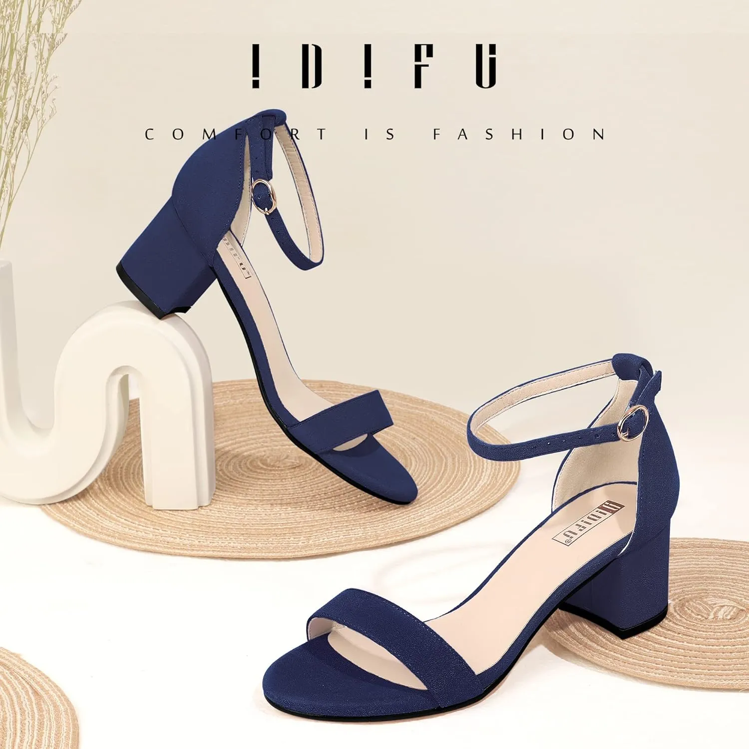 IDIFU Women's Cookie-LO Low Block Heels Chunky Sandals Ankle Strap Wedding Dress Pump Shoes