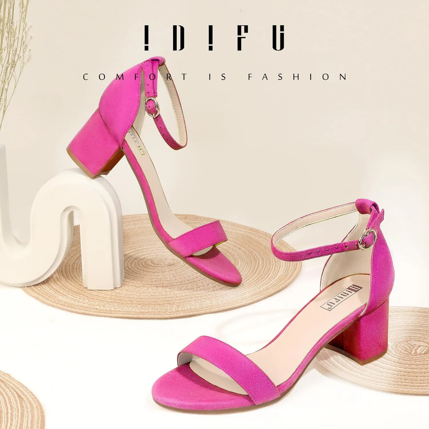 IDIFU Women's Cookie-LO Low Block Heels Chunky Sandals Ankle Strap Wedding Dress Pump Shoes