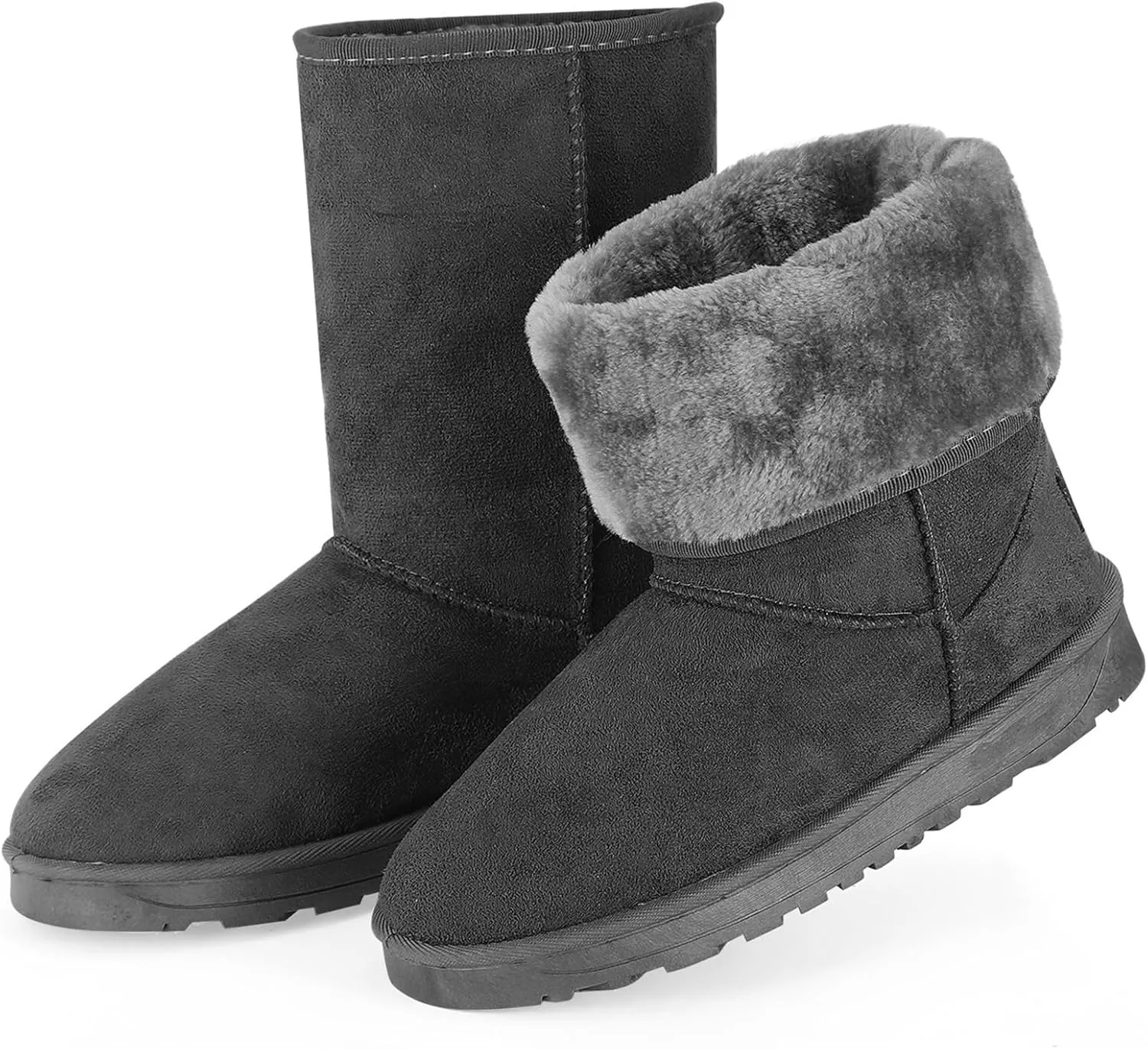 iMounTEK Winter Boots for Women Faux Suede Water Resistant Snow Boots Mid Calf Boots Ankle Boots Women's Winter Snow Boots with Warm Fur Lined Comfort Short Booties