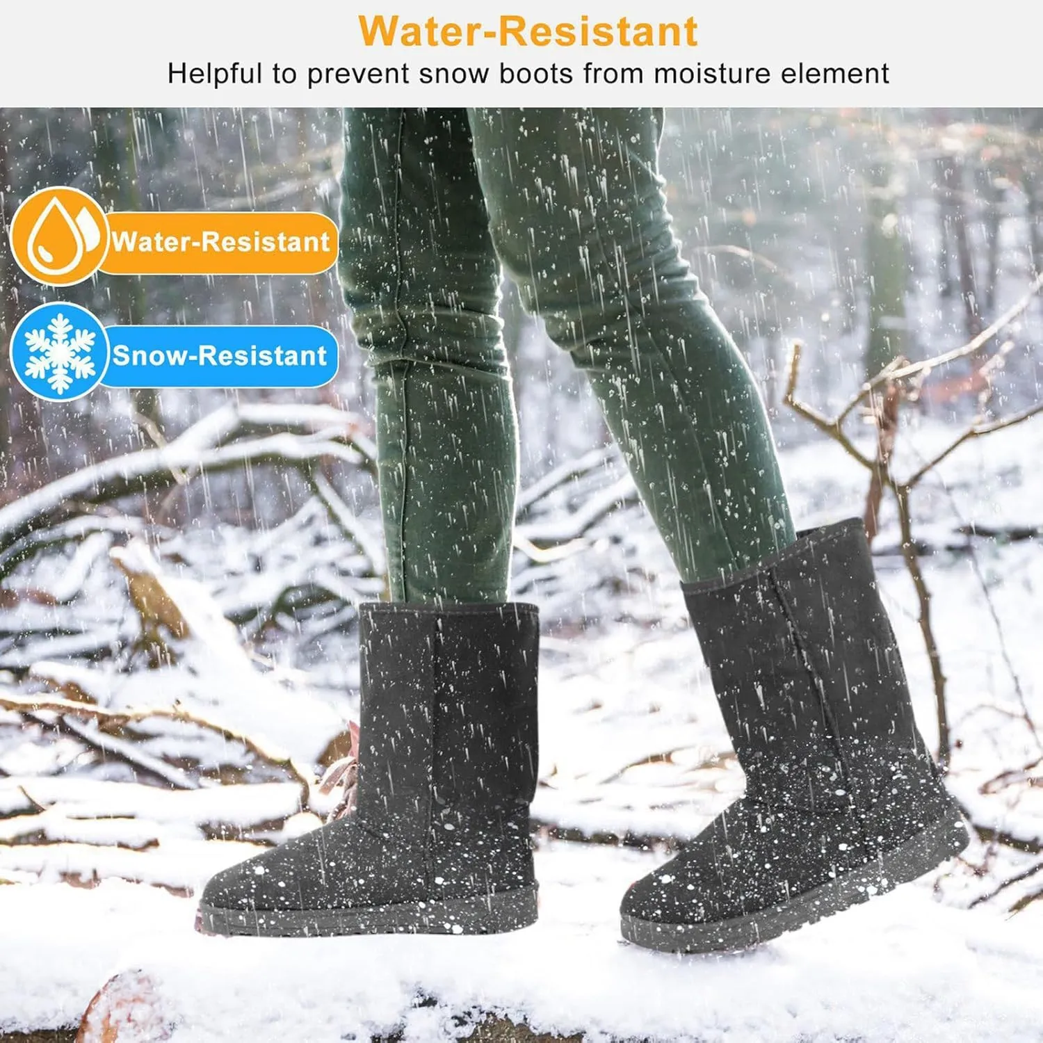 iMounTEK Winter Boots for Women Faux Suede Water Resistant Snow Boots Mid Calf Boots Ankle Boots Women's Winter Snow Boots with Warm Fur Lined Comfort Short Booties