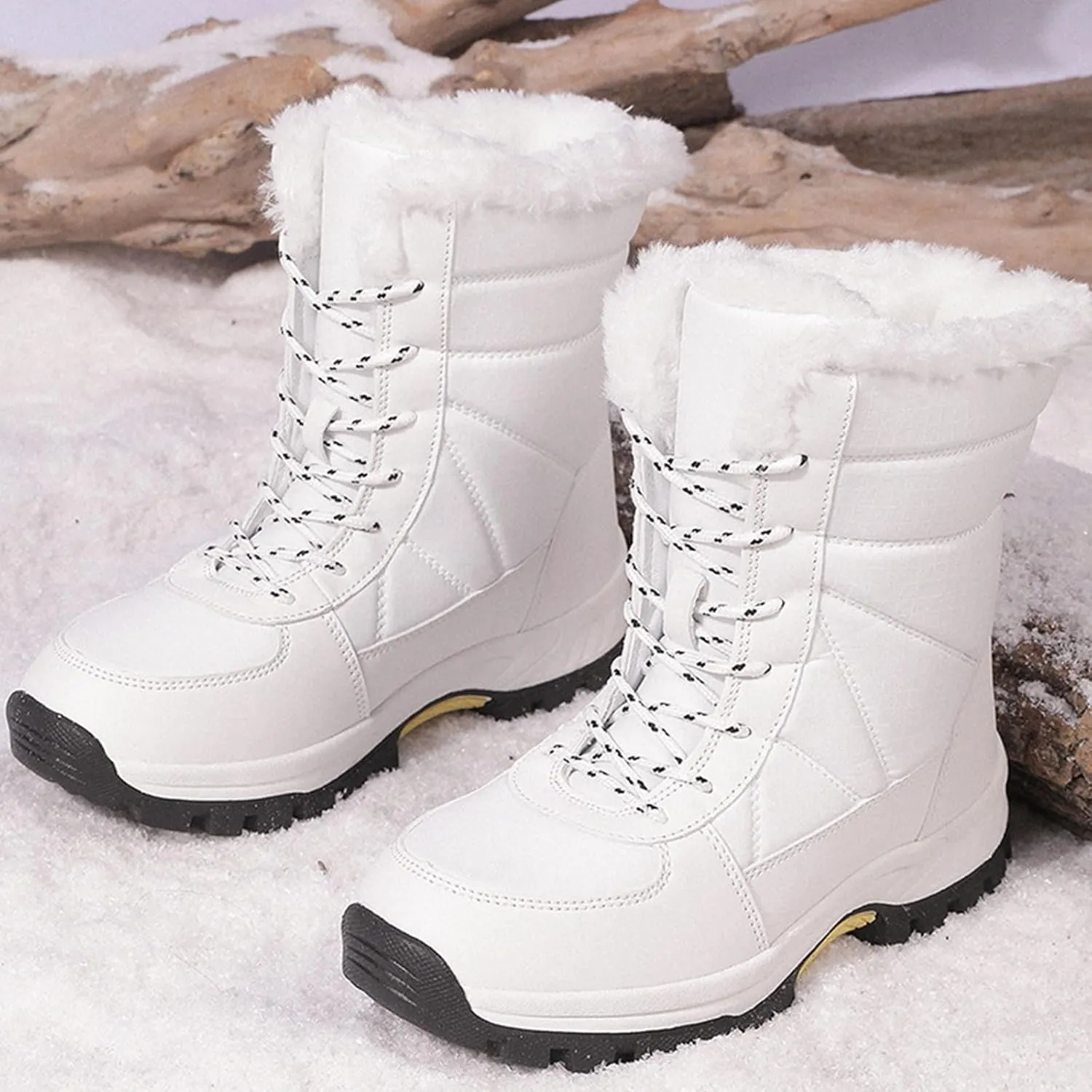Insulated Snow Boots Men Wide Ski Boots Thickening Shoe Men Leather Boot Plush Lined Lac𝐞 Up Ankle Booties