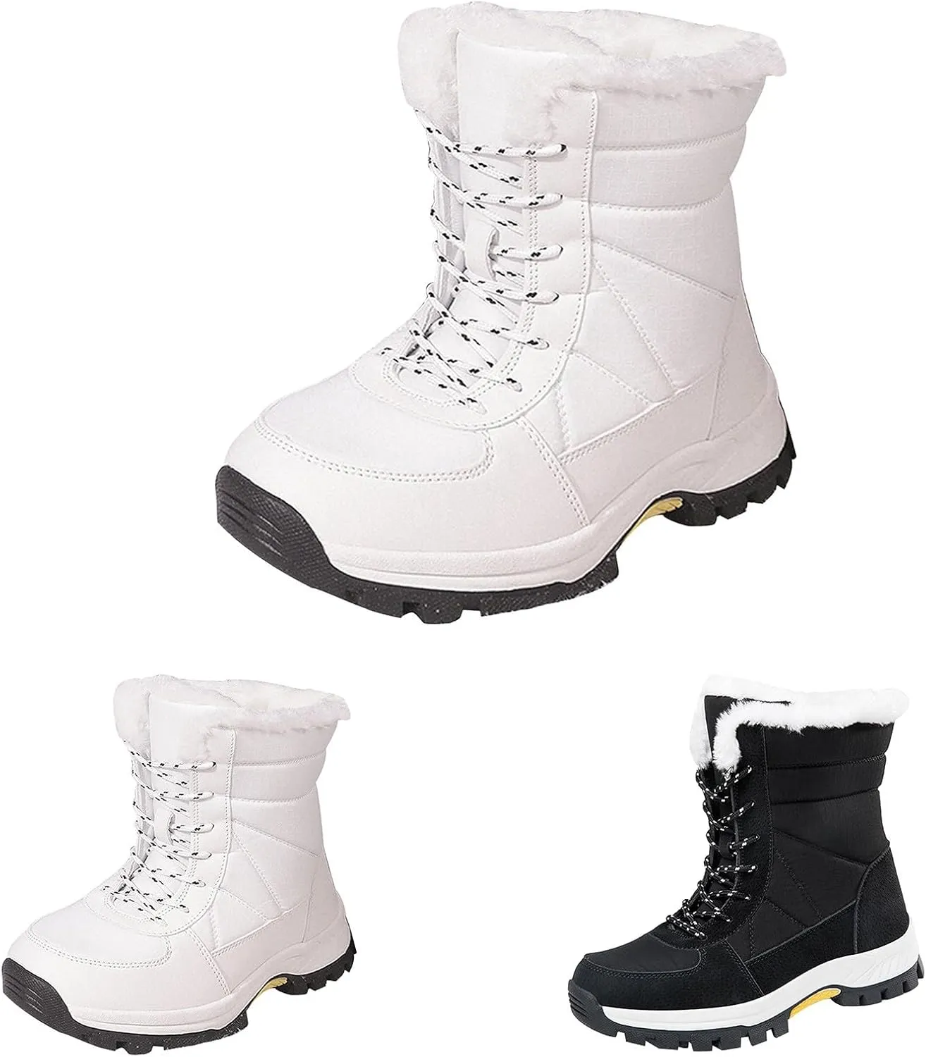 Insulated Snow Boots Men Wide Ski Boots Thickening Shoe Men Leather Boot Plush Lined Lac𝐞 Up Ankle Booties