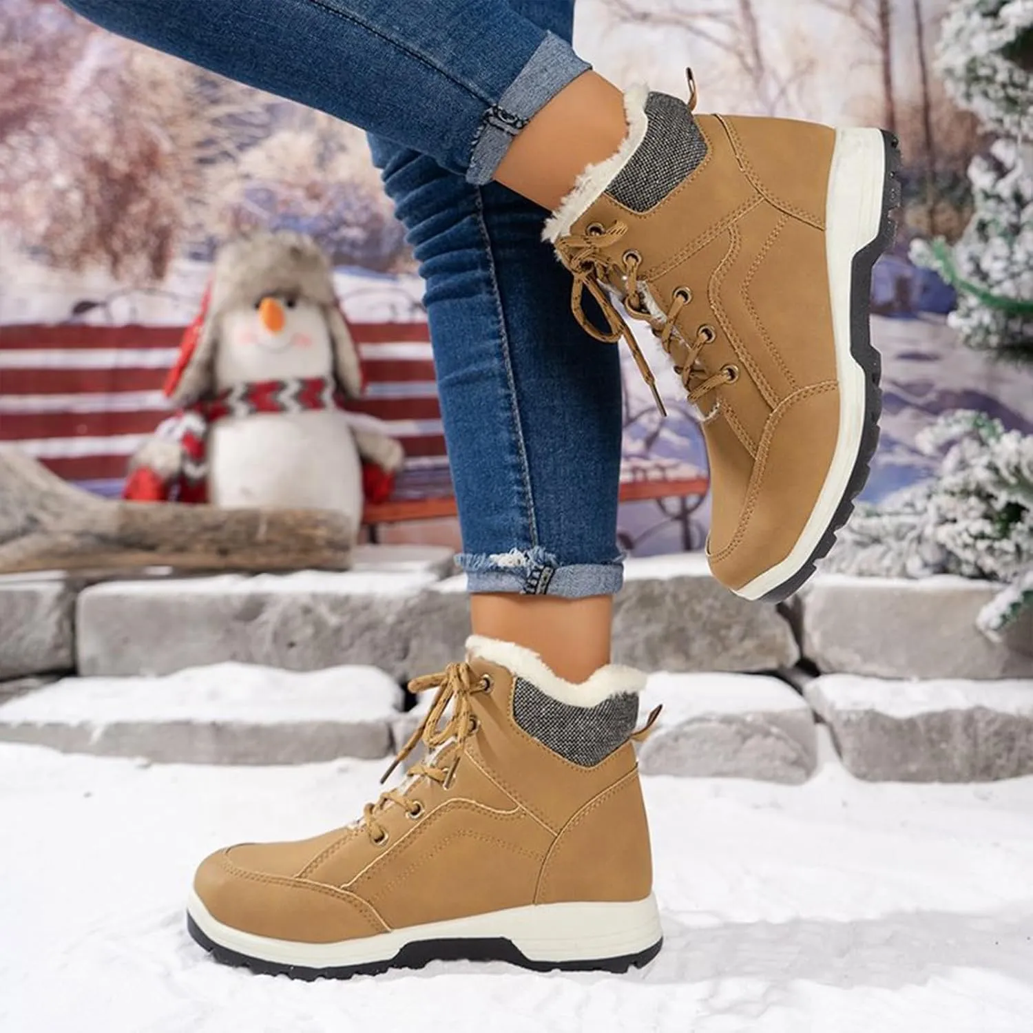 Insulated Women Snow Shoes Lac𝐞 Up Anti-Slip Winter Walking Shoes For Men Hiking Boots Women 𝐖aterproof