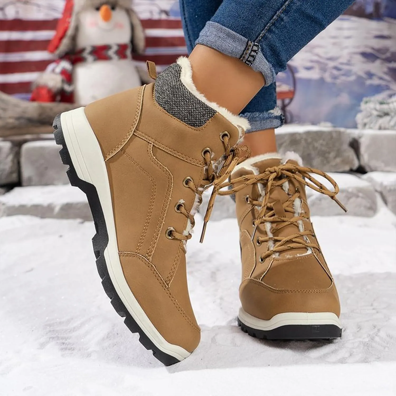Insulated Women Snow Shoes Lac𝐞 Up Anti-Slip Winter Walking Shoes For Men Hiking Boots Women 𝐖aterproof