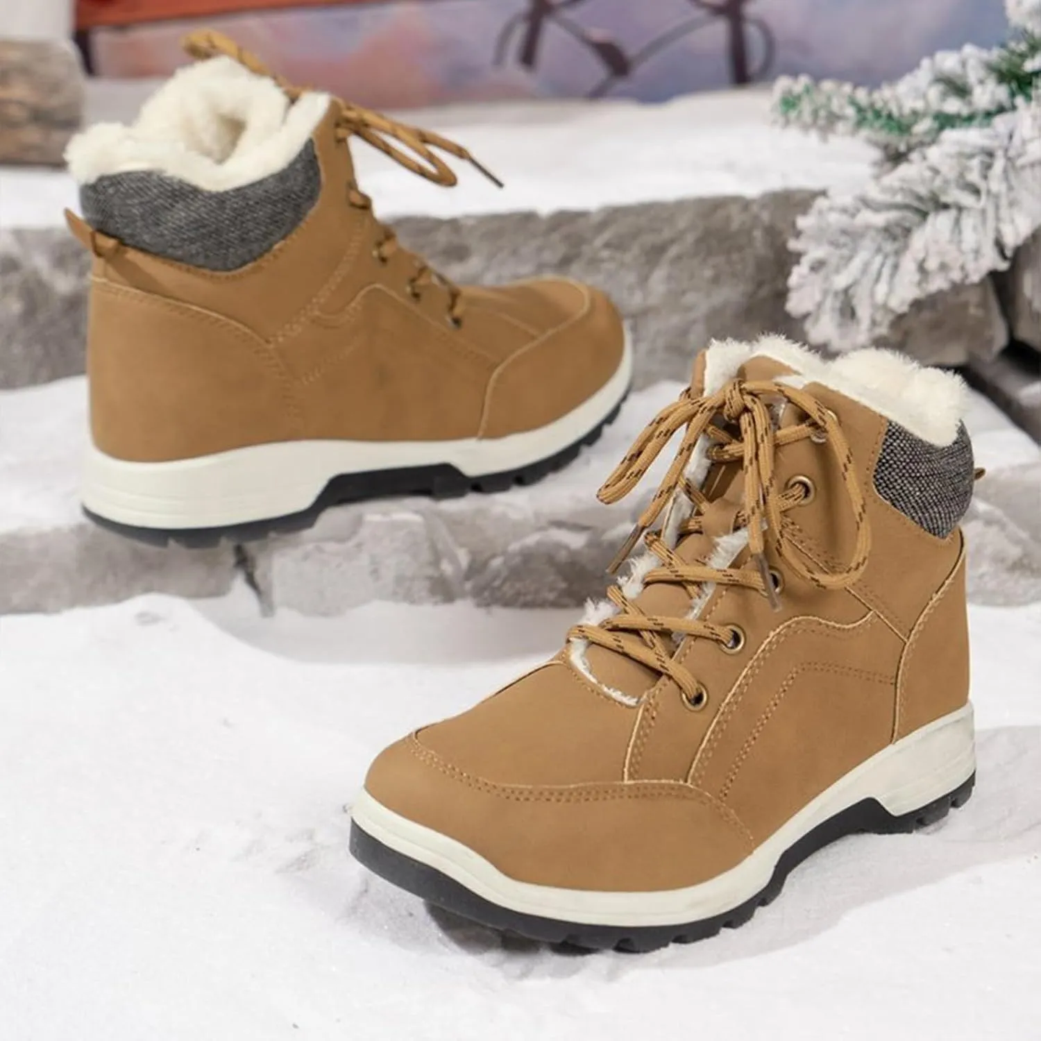 Insulated Women Snow Shoes Lac𝐞 Up Anti-Slip Winter Walking Shoes For Men Hiking Boots Women 𝐖aterproof