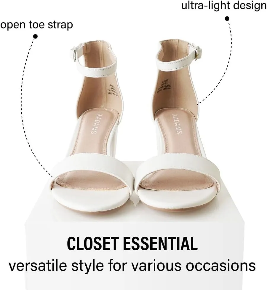 J. Adams Daisy Heeled Sandals - Ankle Strap Low Block, Open Toe Dress Pumps, Chunky Heels - Dressy Shoes for Women - Bridal, Wedding, Summer Sandals