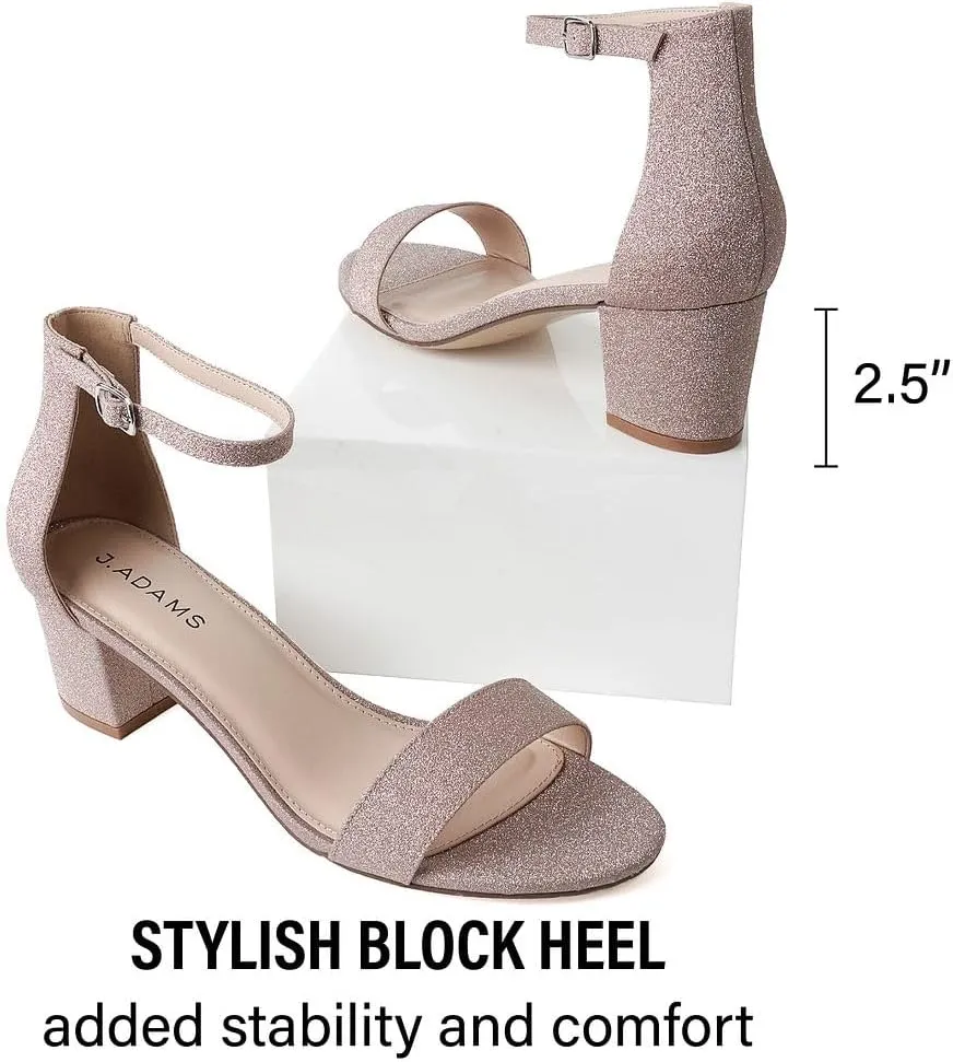 J. Adams Daisy Heeled Sandals - Ankle Strap Low Block, Open Toe Dress Pumps, Chunky Heels - Dressy Shoes for Women - Bridal, Wedding, Summer Sandals