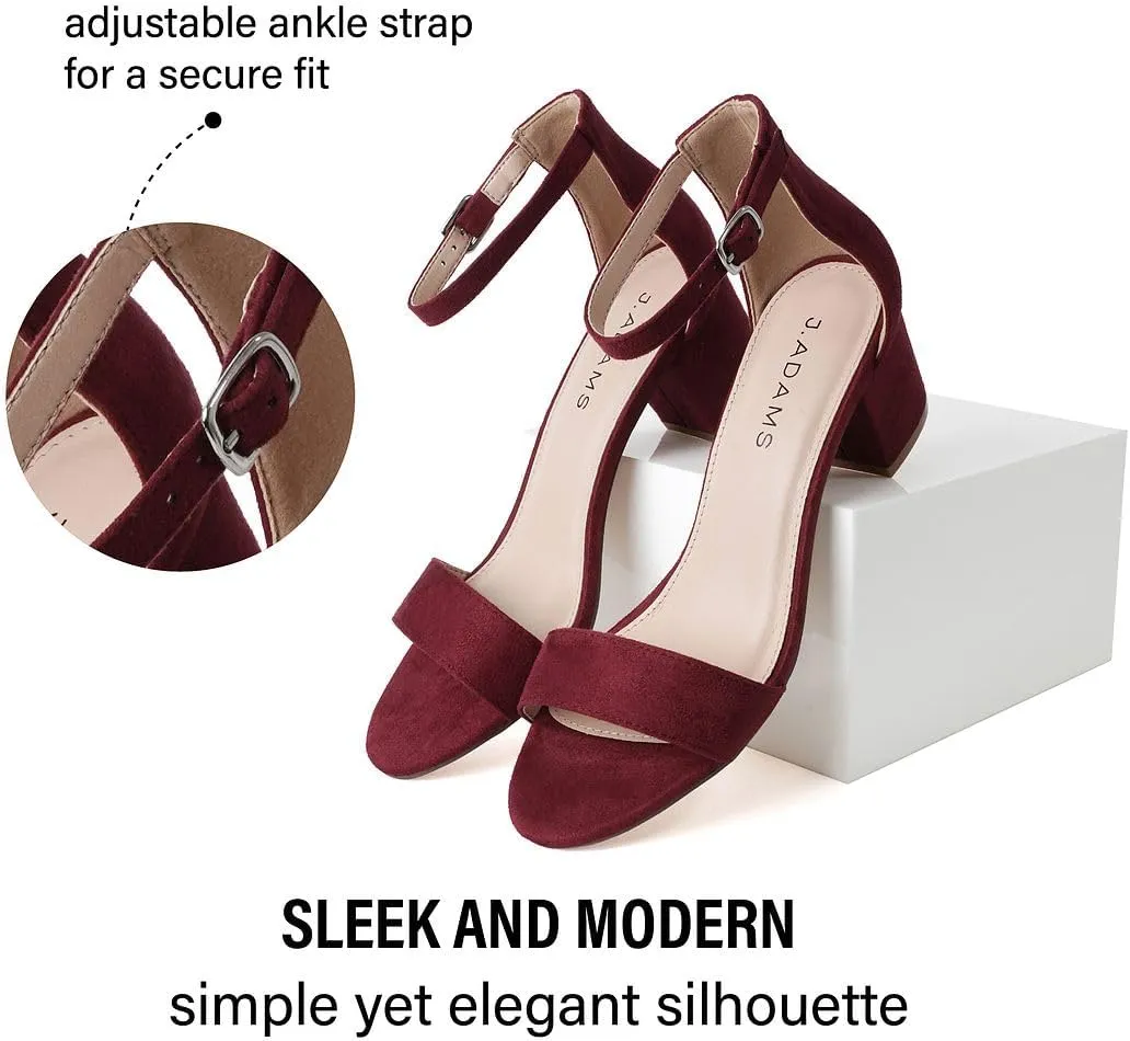 J. Adams Daisy Heeled Sandals - Ankle Strap Low Block, Open Toe Dress Pumps, Chunky Heels - Dressy Shoes for Women - Bridal, Wedding, Summer Sandals