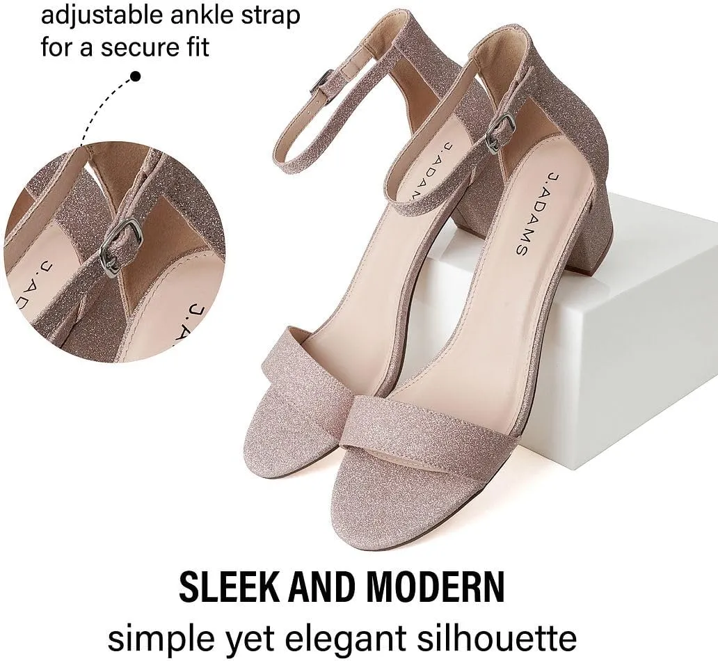 J. Adams Daisy Heeled Sandals - Ankle Strap Low Block, Open Toe Dress Pumps, Chunky Heels - Dressy Shoes for Women - Bridal, Wedding, Summer Sandals