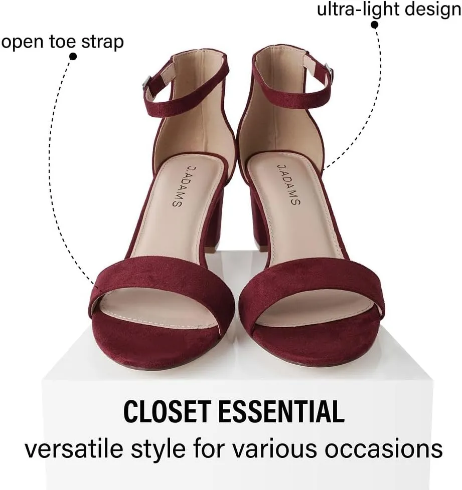 J. Adams Daisy Heeled Sandals - Ankle Strap Low Block, Open Toe Dress Pumps, Chunky Heels - Dressy Shoes for Women - Bridal, Wedding, Summer Sandals