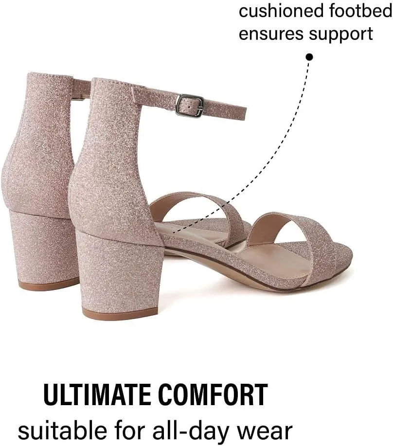 J. Adams Daisy Heeled Sandals - Ankle Strap Low Block, Open Toe Dress Pumps, Chunky Heels - Dressy Shoes for Women - Bridal, Wedding, Summer Sandals