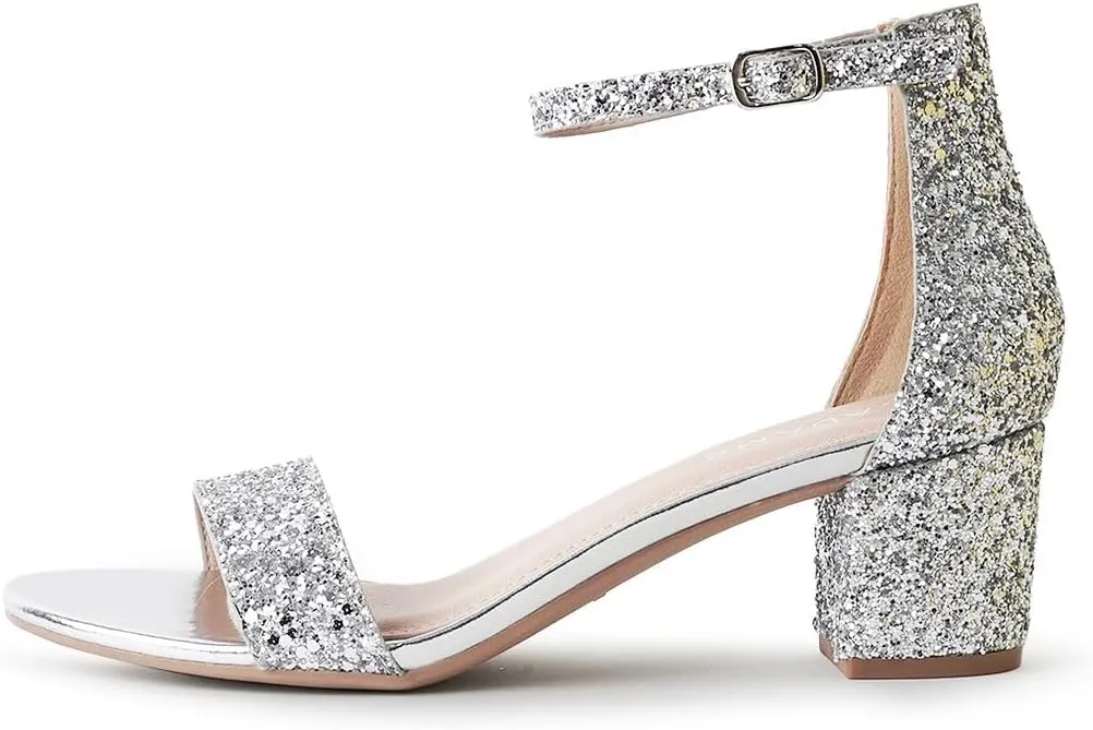 J. Adams Daisy Heeled Sandals - Ankle Strap Low Block, Open Toe Dress Pumps, Chunky Heels - Dressy Shoes for Women - Bridal, Wedding, Summer Sandals