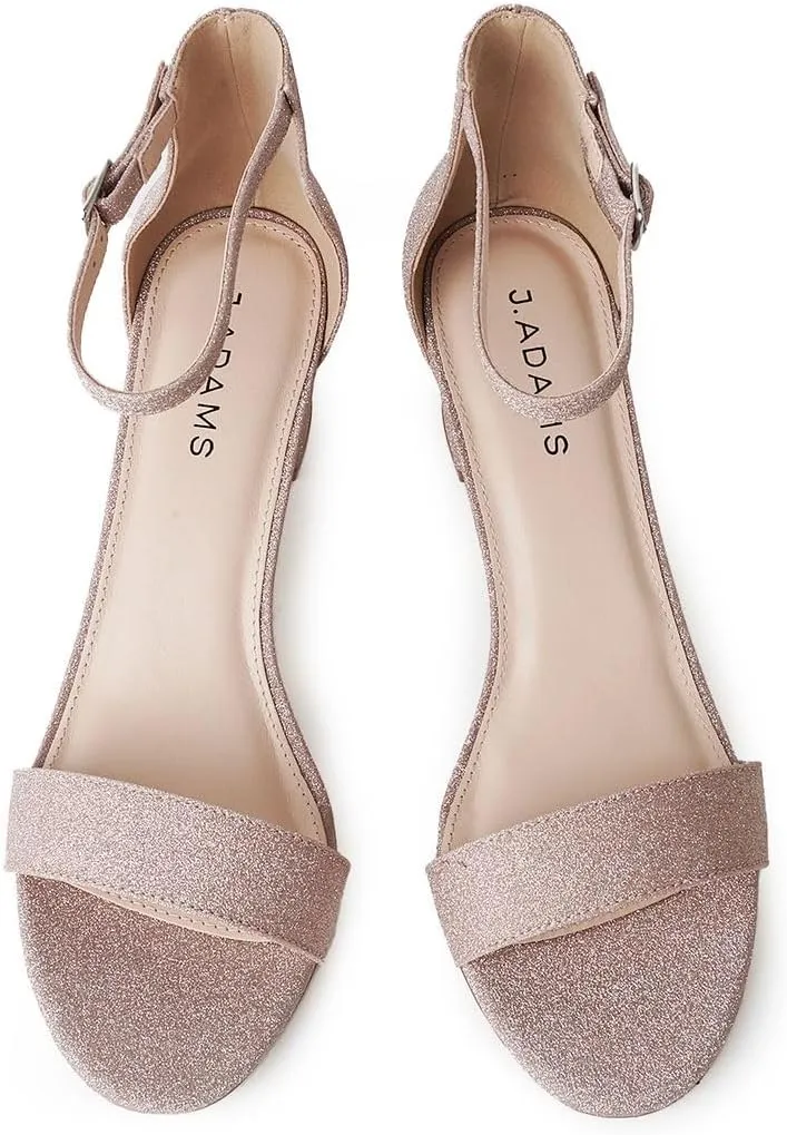 J. Adams Daisy Heeled Sandals - Ankle Strap Low Block, Open Toe Dress Pumps, Chunky Heels - Dressy Shoes for Women - Bridal, Wedding, Summer Sandals