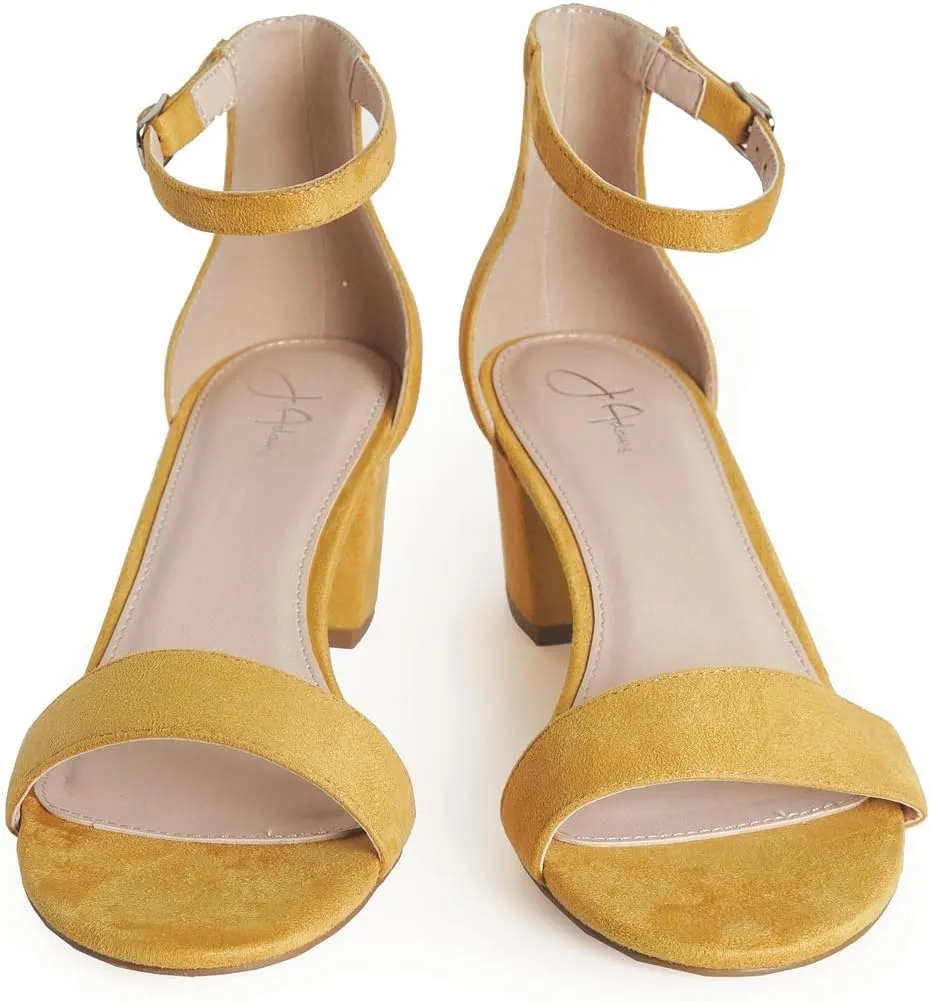 J. Adams Daisy Heeled Sandals - Ankle Strap Low Block, Open Toe Dress Pumps, Chunky Heels - Dressy Shoes for Women - Bridal, Wedding, Summer Sandals