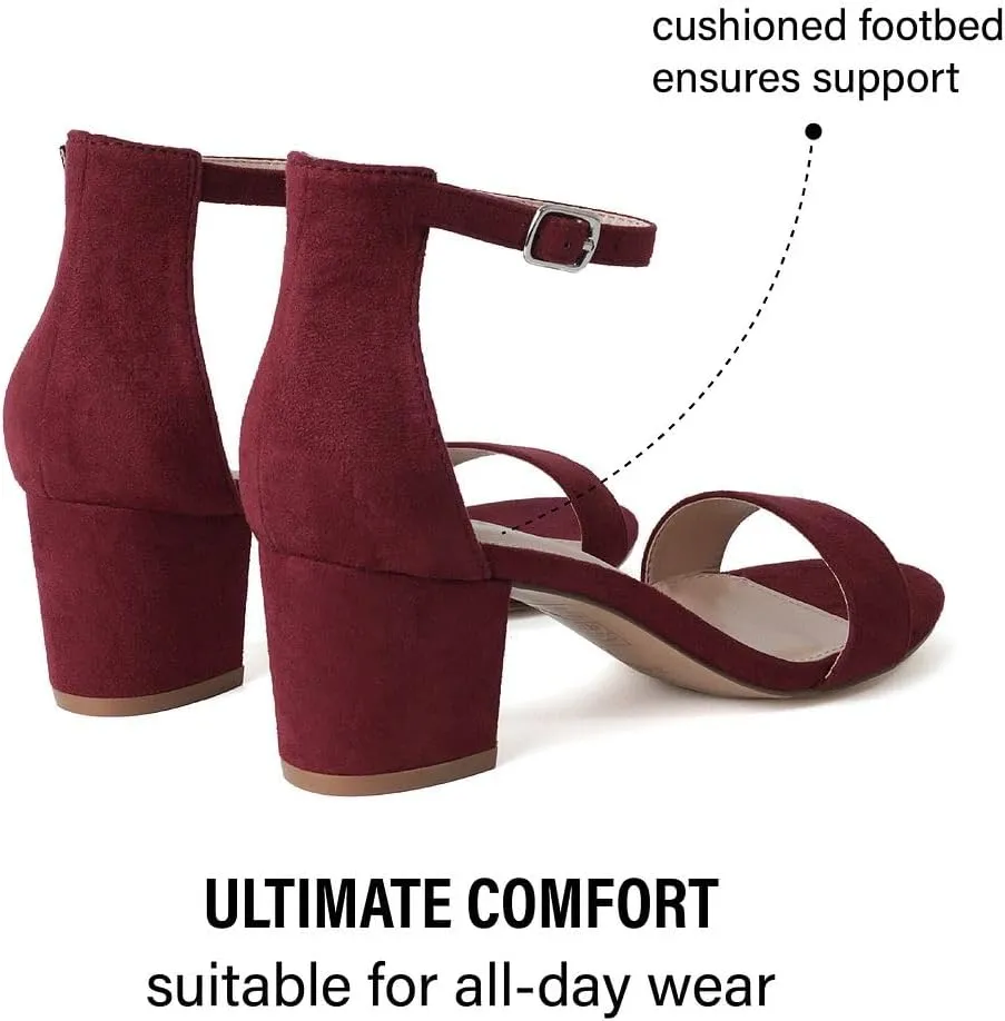 J. Adams Daisy Heeled Sandals - Ankle Strap Low Block, Open Toe Dress Pumps, Chunky Heels - Dressy Shoes for Women - Bridal, Wedding, Summer Sandals