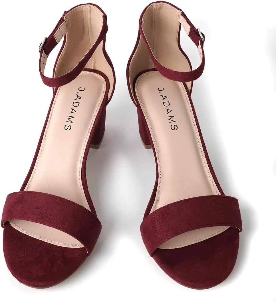 J. Adams Daisy Heeled Sandals - Ankle Strap Low Block, Open Toe Dress Pumps, Chunky Heels - Dressy Shoes for Women - Bridal, Wedding, Summer Sandals