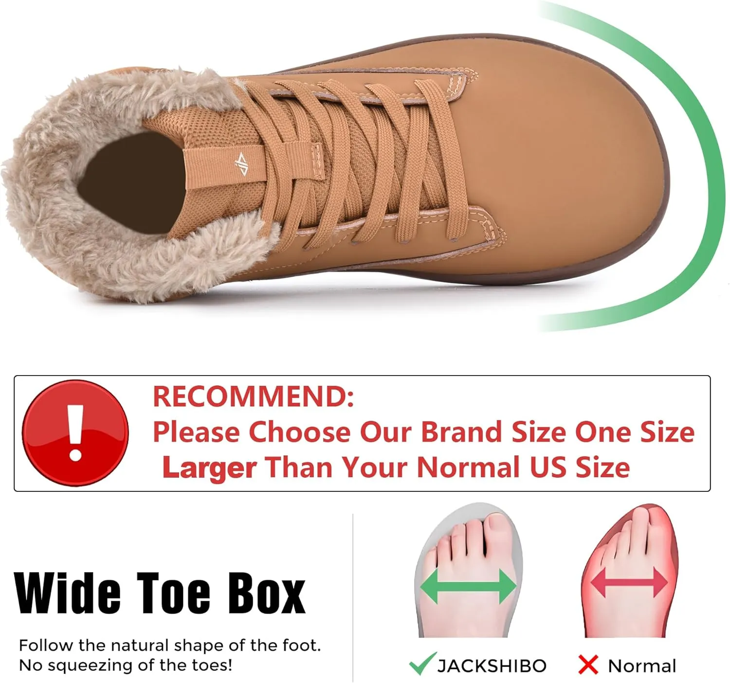 JACKSHIBO Womens Barefoot Snow Boots Warm Plus Lining Ankle Boots Winter Boots Wide Toe Box Outdoor Ankle Booties Minimalist Zero Drop