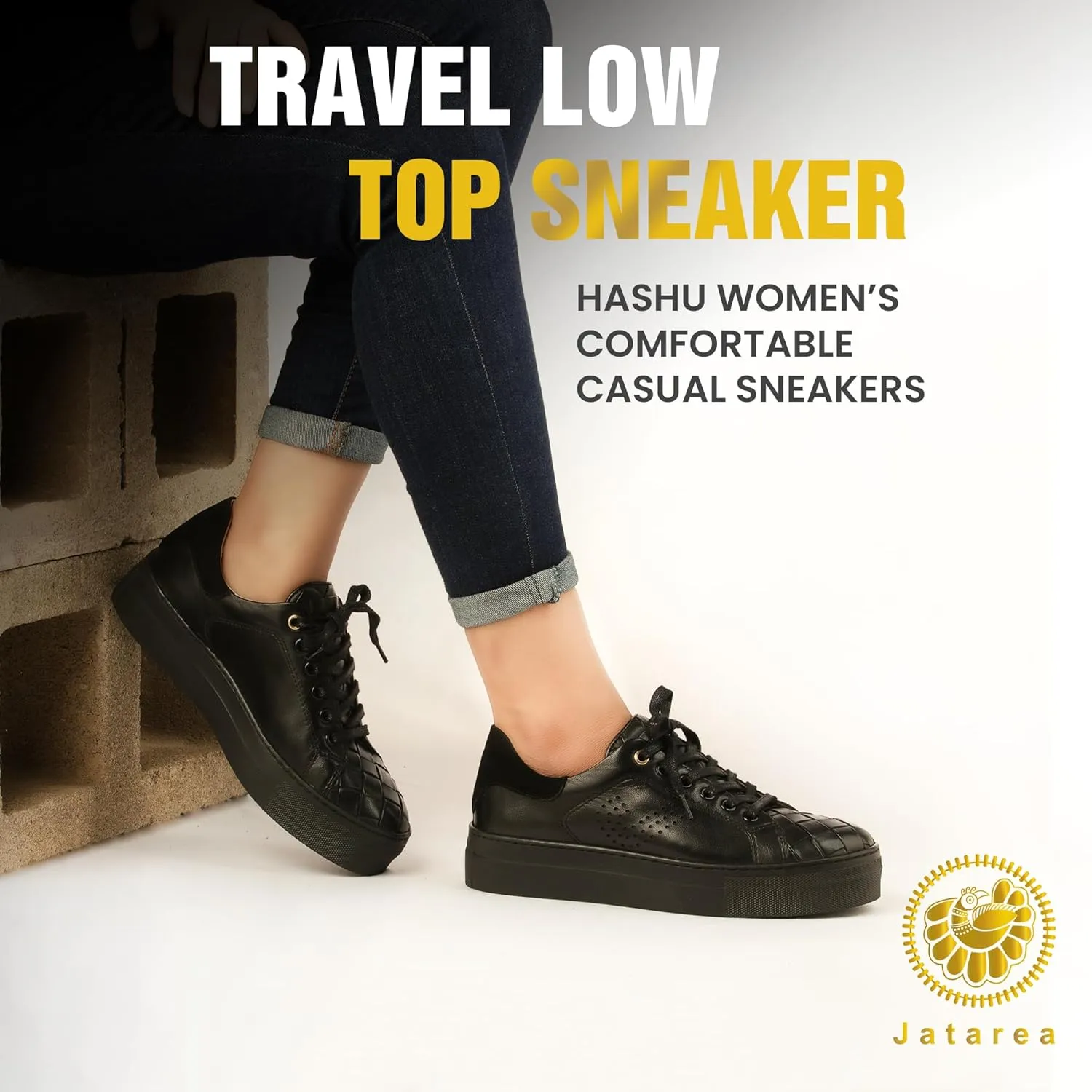 JATAREA Women's Fashion Sneakers – Genuine Leather Casual Shoes, Comfortable Cushioned Insole, TPR Rubber Sole, Stylish Lifestyle, Lightweight and Durable Travel Sneakers