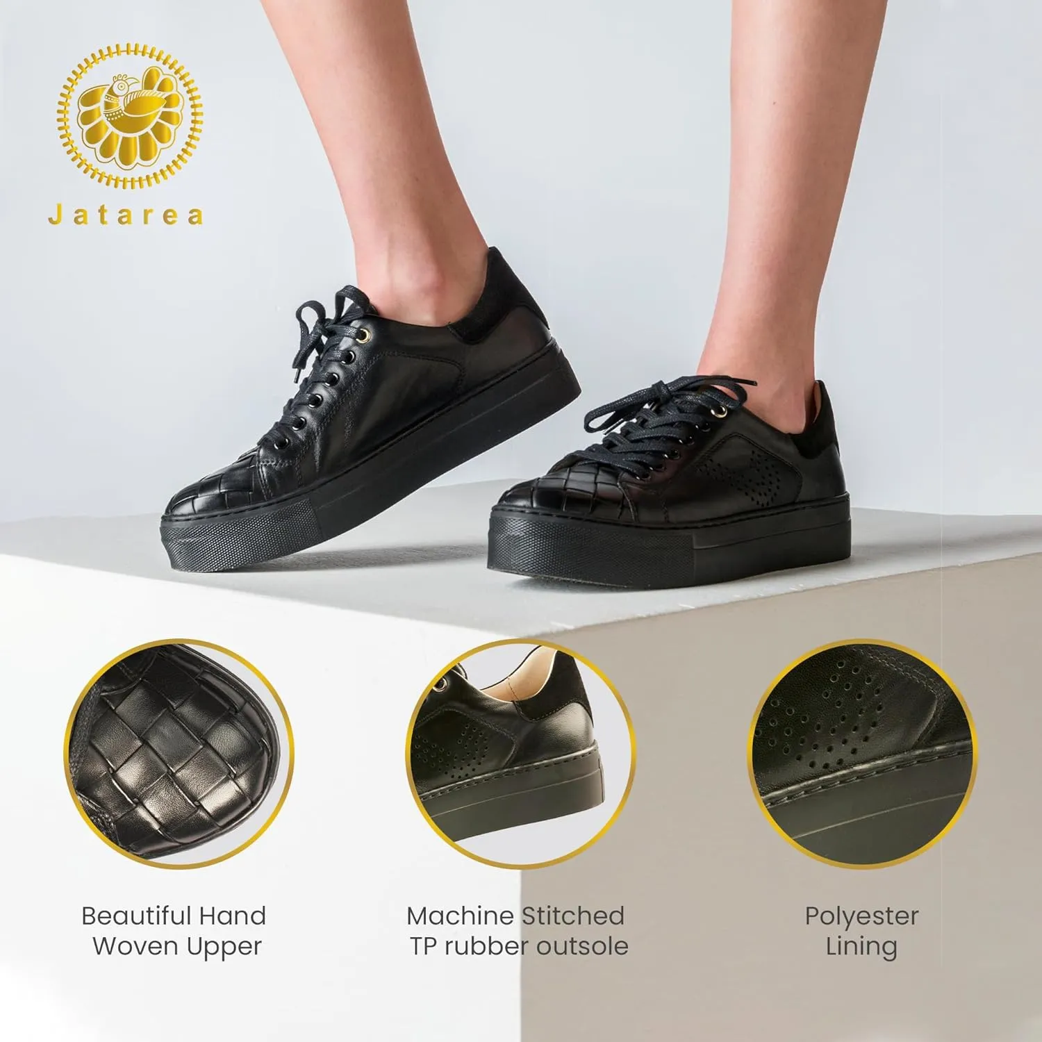 JATAREA Women's Fashion Sneakers – Genuine Leather Casual Shoes, Comfortable Cushioned Insole, TPR Rubber Sole, Stylish Lifestyle, Lightweight and Durable Travel Sneakers