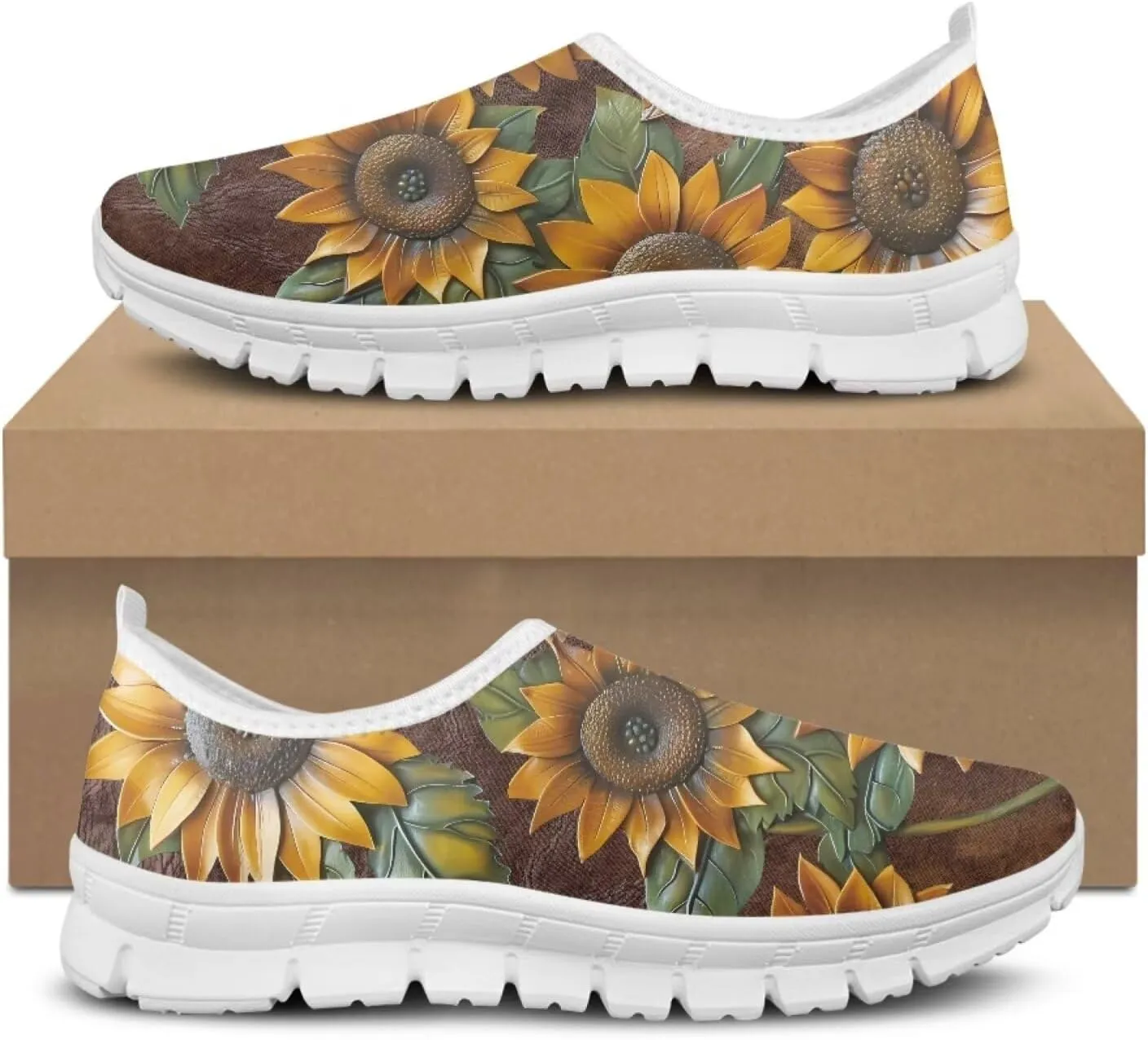 Jeiento Yellow Sunflowers Butterfly Loafers for Women Slip on Casual Walking Shoes