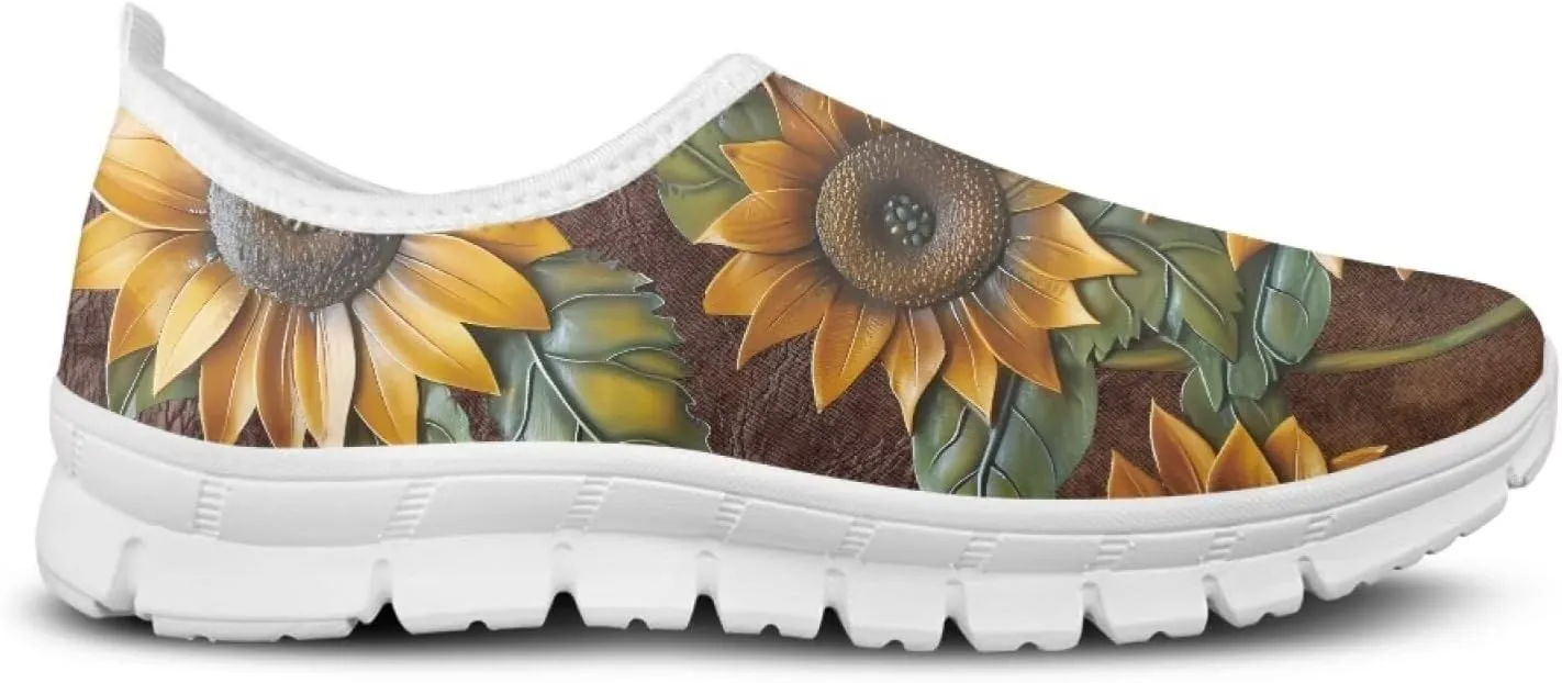 Jeiento Yellow Sunflowers Butterfly Loafers for Women Slip on Casual Walking Shoes