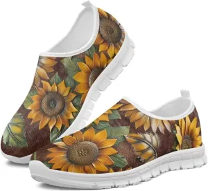 Jeiento Yellow Sunflowers Butterfly Loafers for Women Slip on Casual Walking Shoes