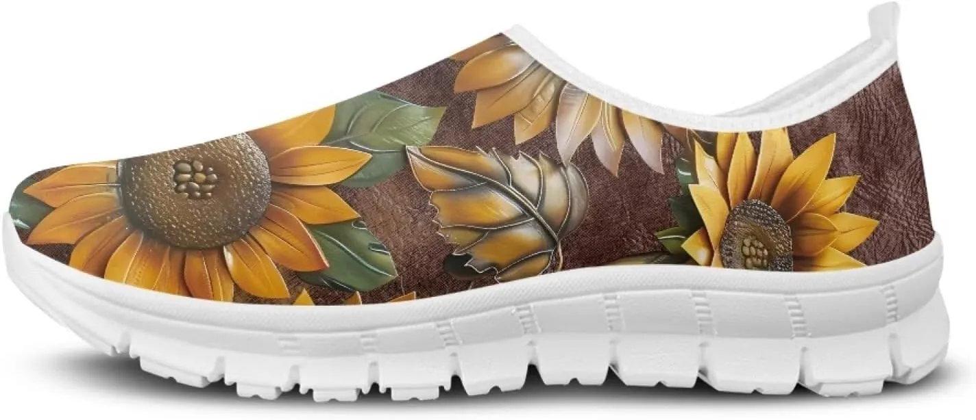 Jeiento Yellow Sunflowers Butterfly Loafers for Women Slip on Casual Walking Shoes