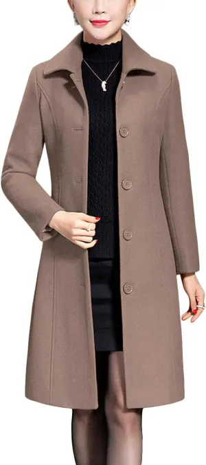Jenkoon Women's Wool Trench Coat Winter Long Thick Overcoat Walker Coats