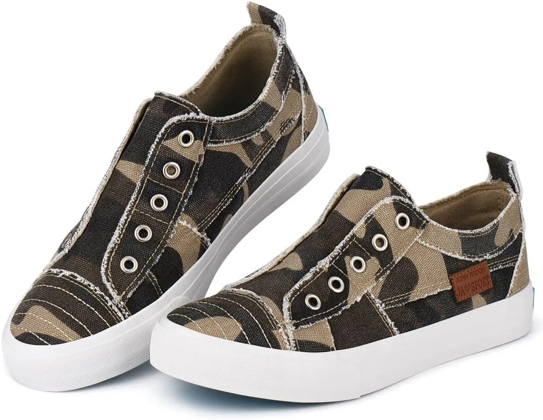 JENN ARDOR Womens Fall Slip On Fashion Sneakers No Laces Comfortable Casual Low Canvas Sneakers Flats Walking Shoes