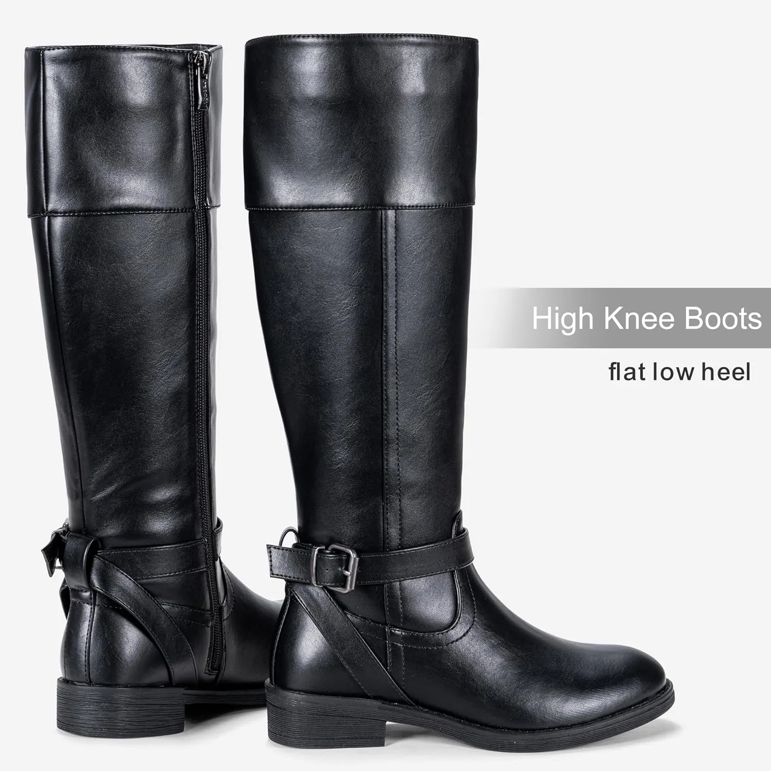 Jeossy Women's Knee High Riding Tall Boots, Comfortable with Metal Buckle and Zipper Boots with Wide Calf