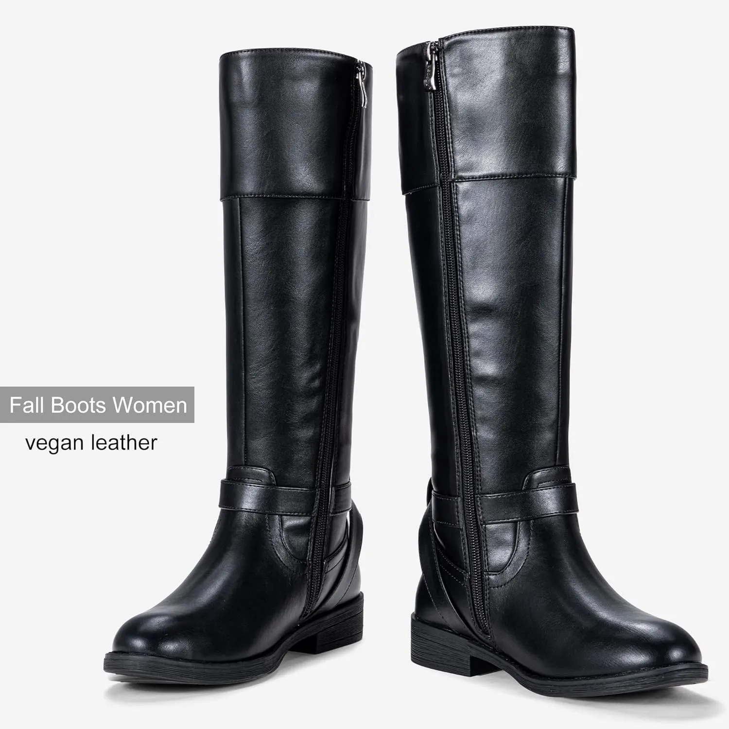 Jeossy Women's Knee High Riding Tall Boots, Comfortable with Metal Buckle and Zipper Boots with Wide Calf