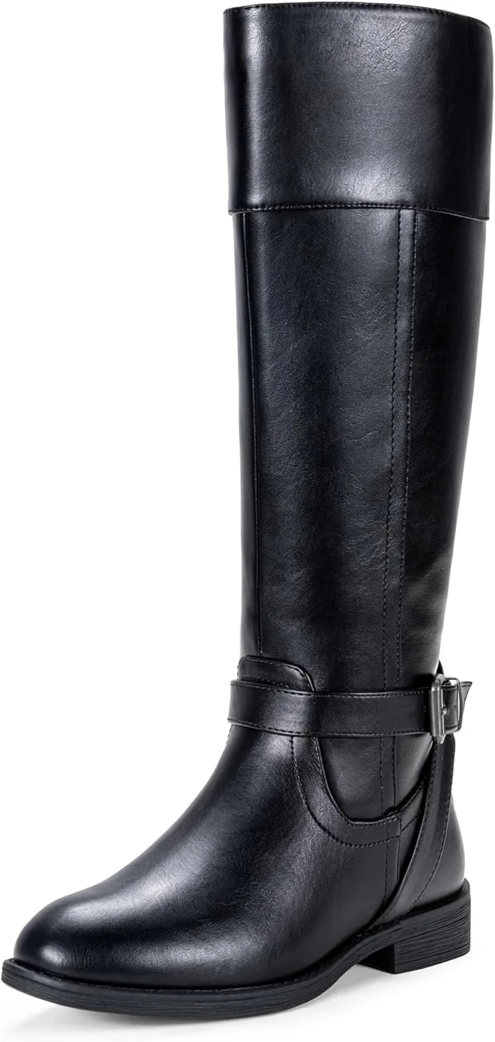 Jeossy Women's Knee High Riding Tall Boots, Comfortable with Metal Buckle and Zipper Boots with Wide Calf