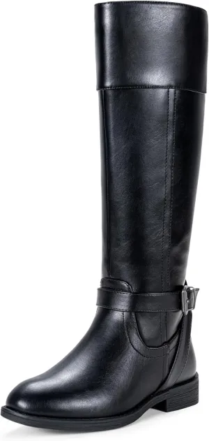 Jeossy Women's Knee High Riding Tall Boots, Comfortable with Metal Buckle and Zipper Boots with Wide Calf