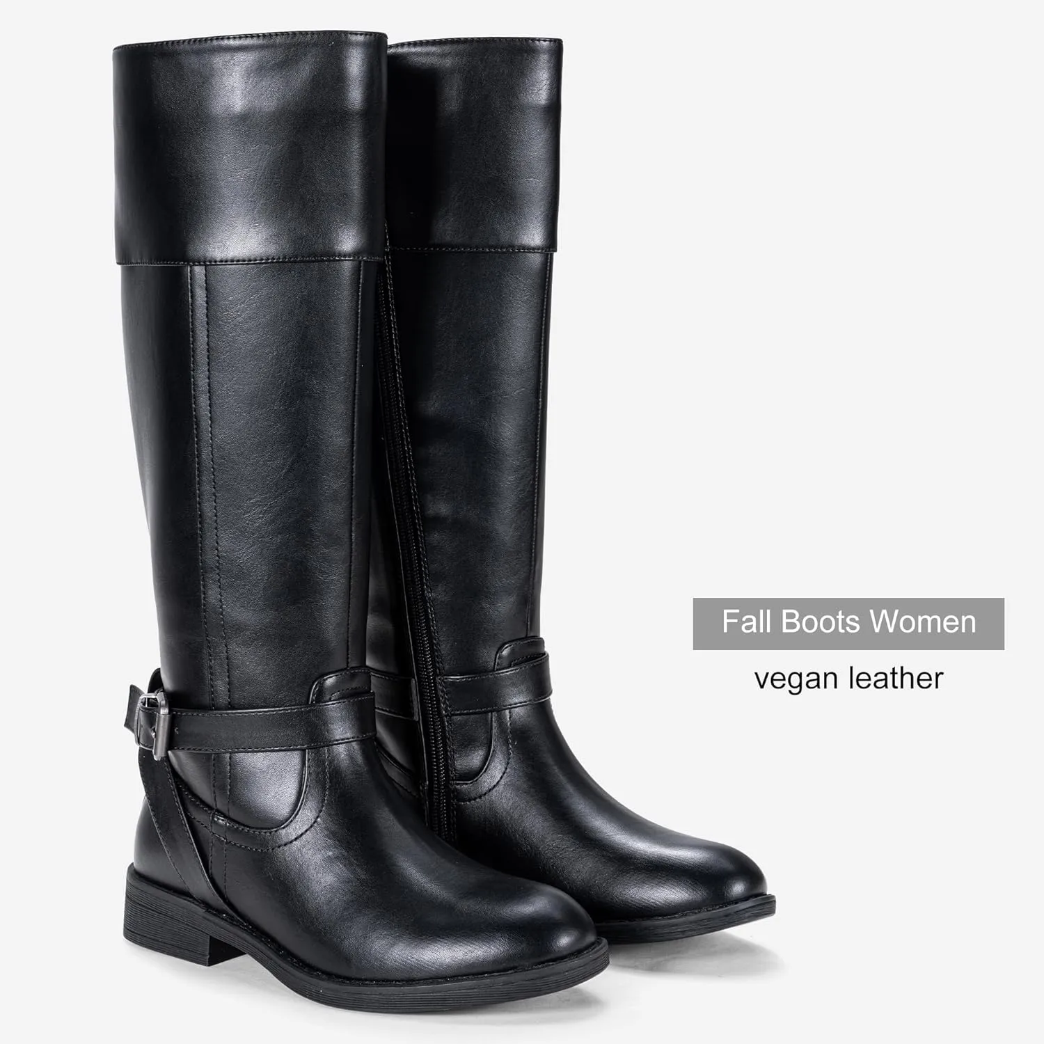 Jeossy Women's Knee High Riding Tall Boots, Comfortable with Metal Buckle and Zipper Boots with Wide Calf